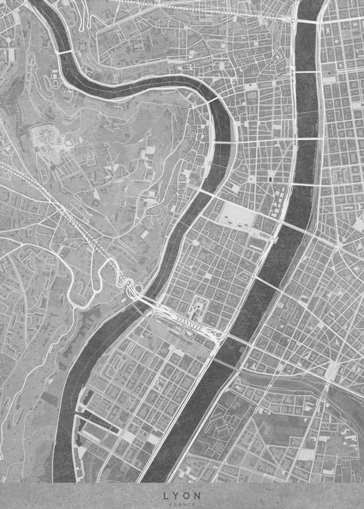 Plakat - Gray vintage map of Lyon downtown France