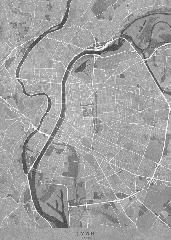 Plakat - Gray vintage map of Lyon France