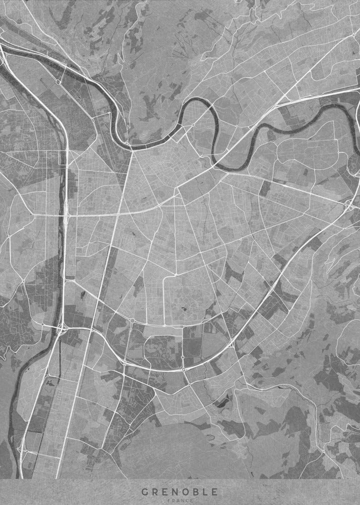 Poster - Gray vintage map of Grenoble France