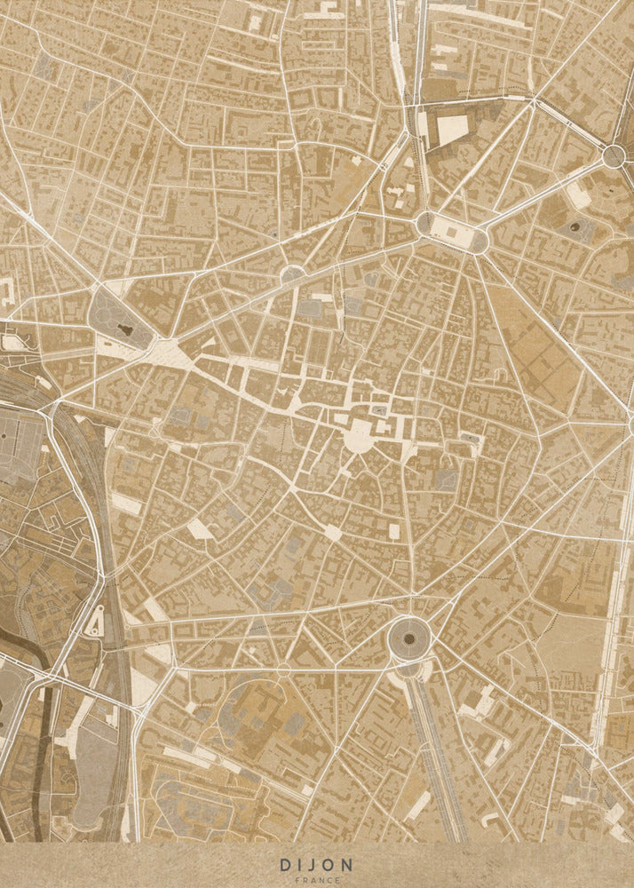 Plakat - Sepia vintage map of Dijon downtown France