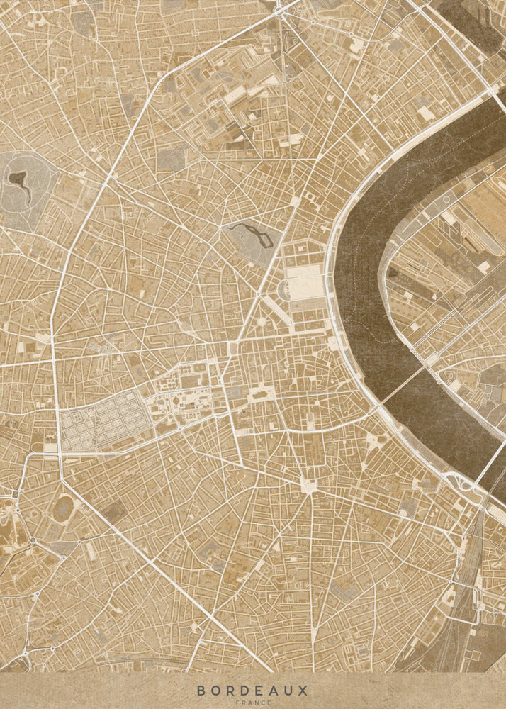Plakat - Sepia vintage map of Bordeaux downtown France