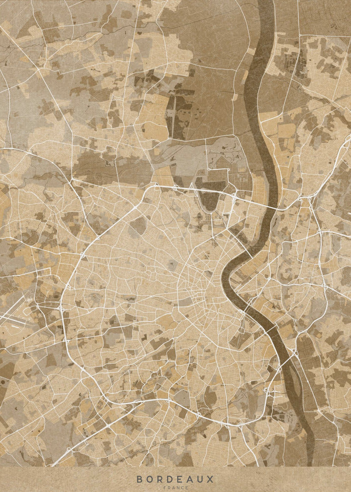 Plakat - Sepia vintage map of Bordeaux France