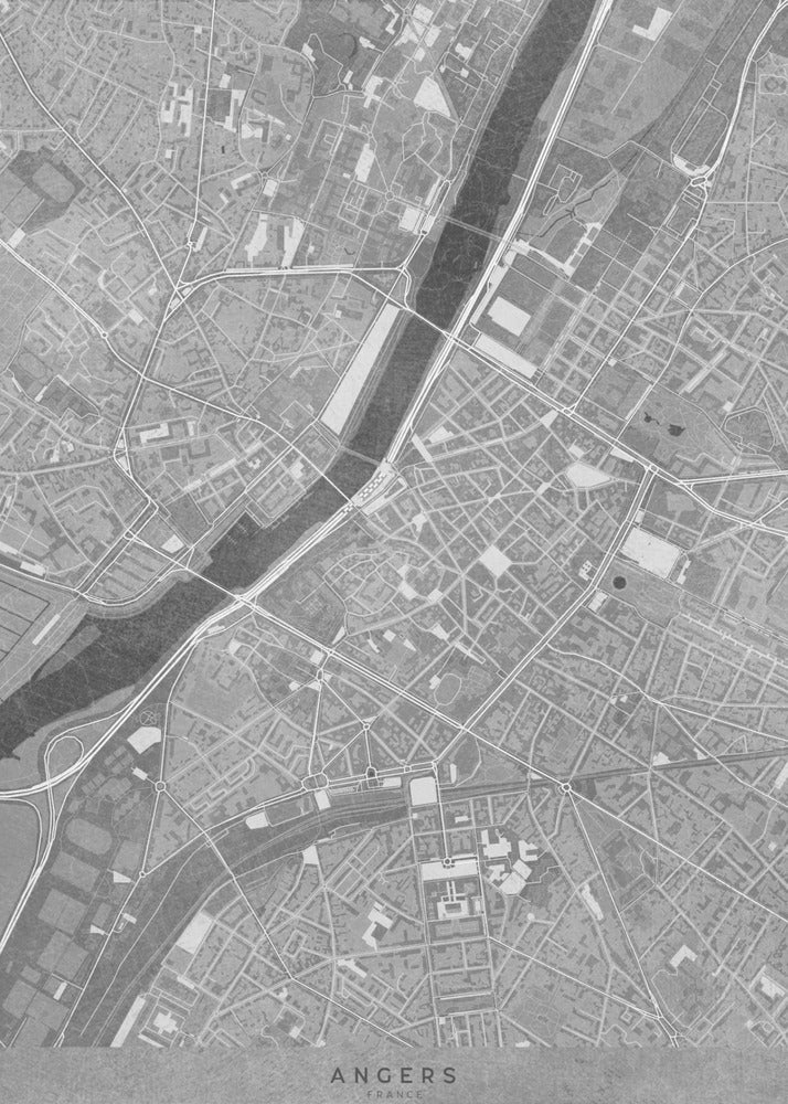 Plakat - Gray vintage map of Angers downtown France