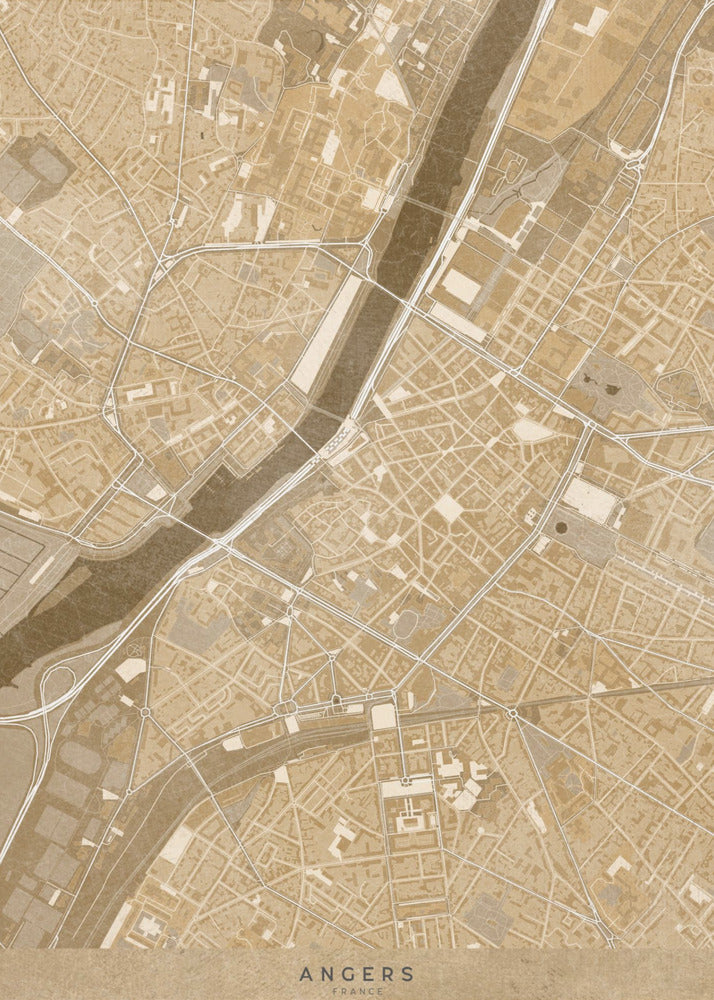 Poster - Sepia vintage map of Angers downtown France
