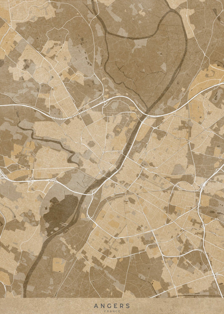 Poster - Sepia vintage map of Angers France