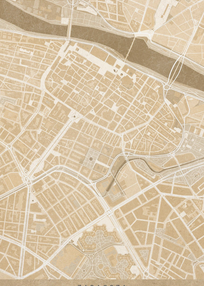 Poster - Map of Zaragoza downtown (Spain) in sepia vintage style