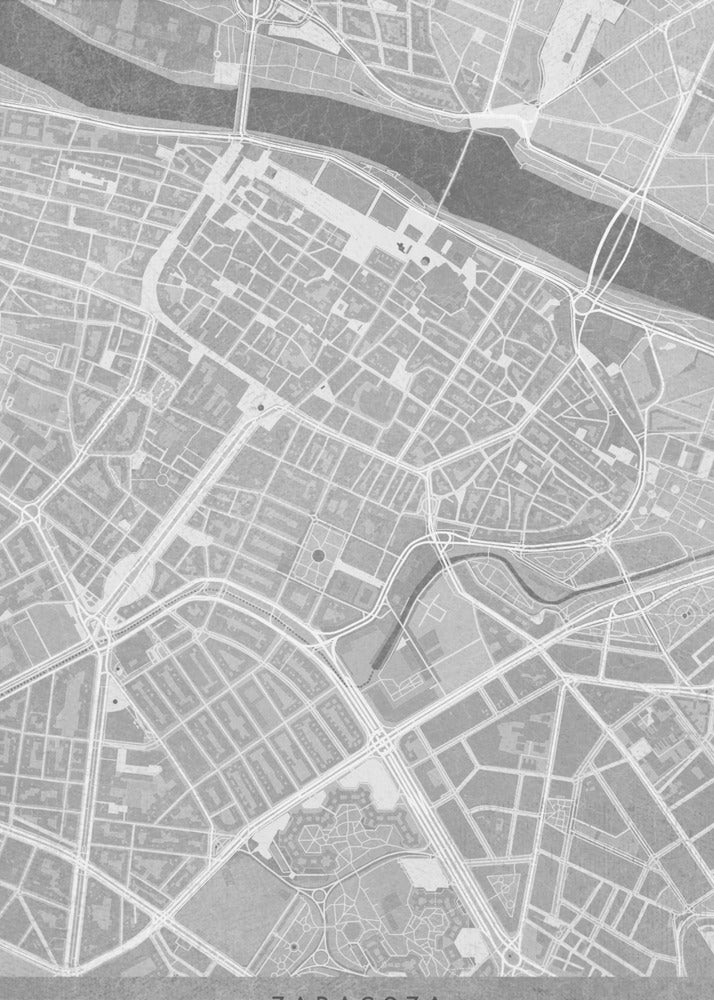 Poster - Map of Zaragoza downtown (Spain) in gray vintage style