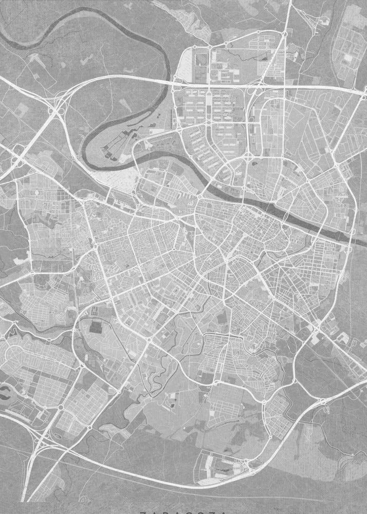 Poster - Map of Zaragoza (Spain) in gray vintage style