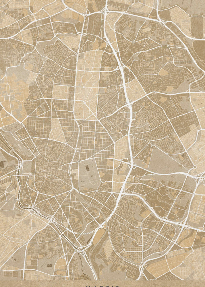 Plakat - Map of Madrid (Spain) in sepia vintage style