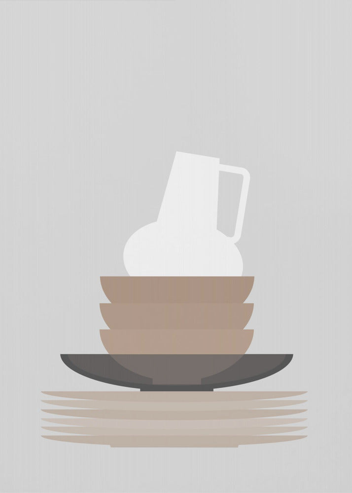 Poster - Dishes and vase in gray