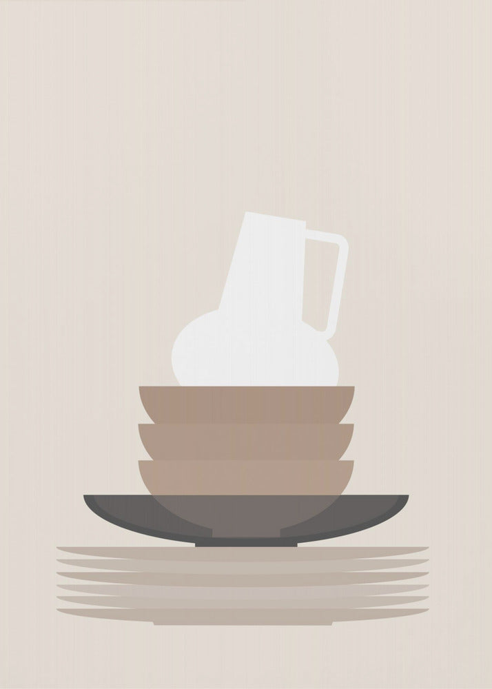 Poster - Dishes and a vase in beige