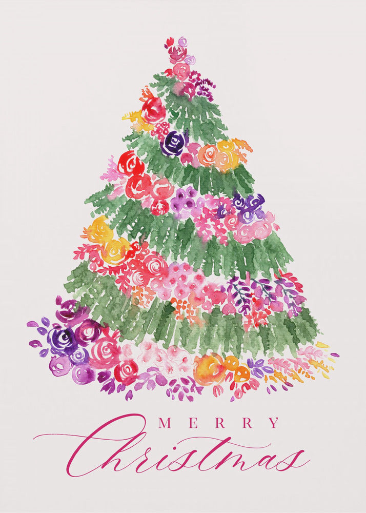 Plakat - Floral Christmas tree in pink