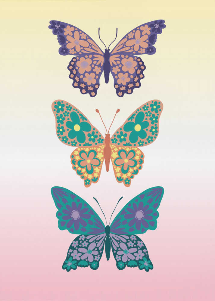 Plakat - Colorful floral butterflies I