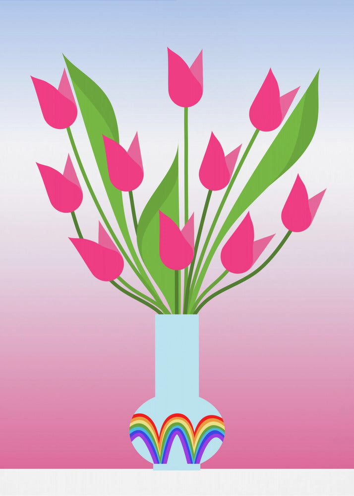 Plakat - Tulips in the rainbow vase