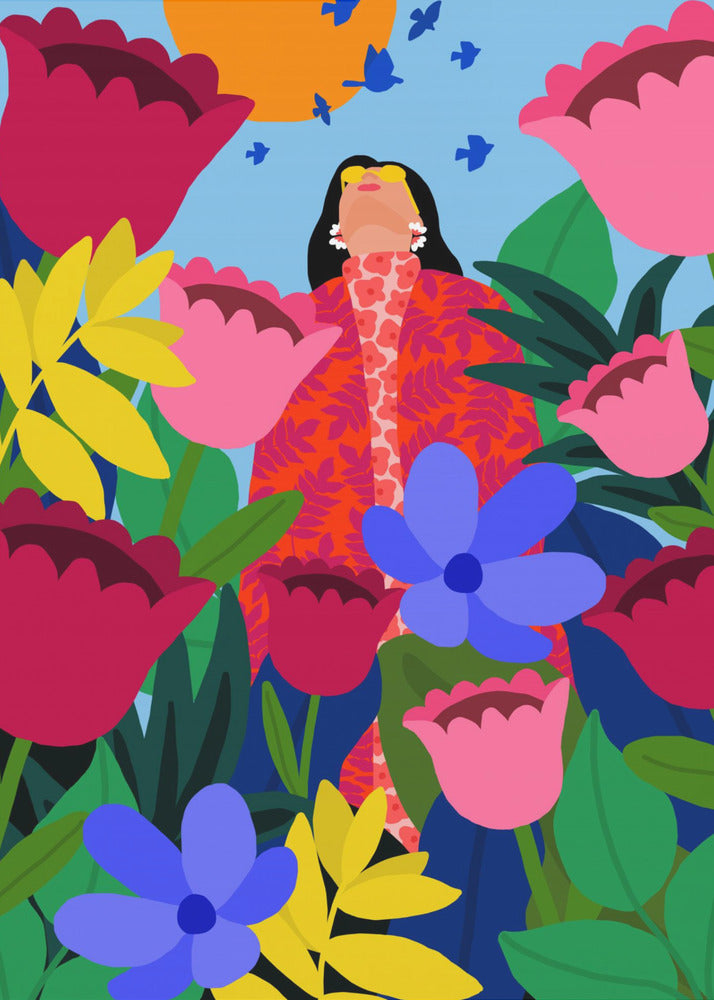 Plakat - Woman in Flower Garden