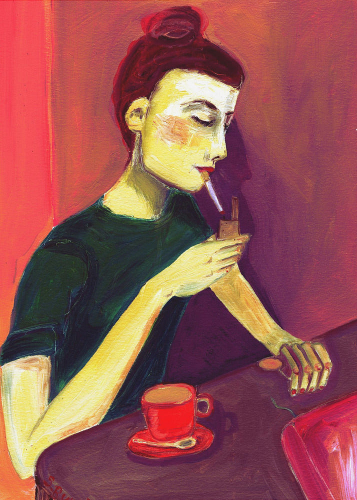 Plakat - Lady lighting cigarette