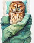 Plakat - Animal Watercolor Art Bird Sleeping Owl - Justyna Jaszke