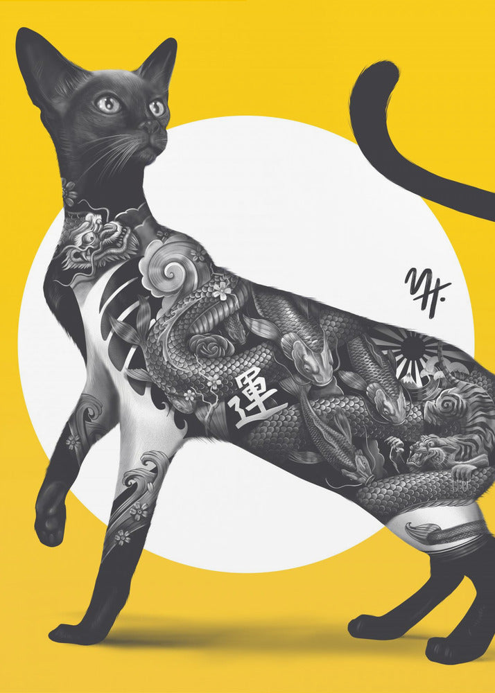 Poster - Japanese Cat Tattoo Yellow