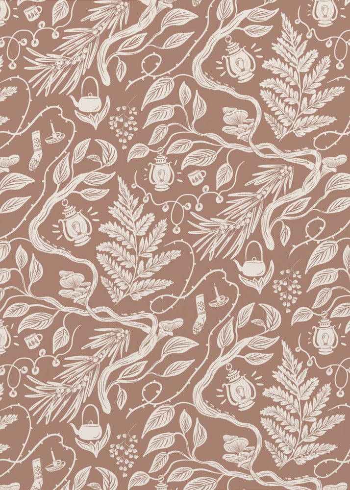 Plakat - Cabincore Scene Pattern - Mocha Mousse