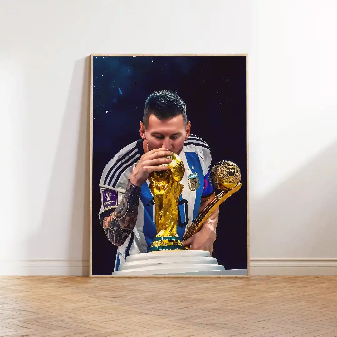 Plakat - Lionel Messi pokal kysset - admen.dk