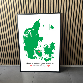 Plakat - Mit Danmark kort home is where heart it